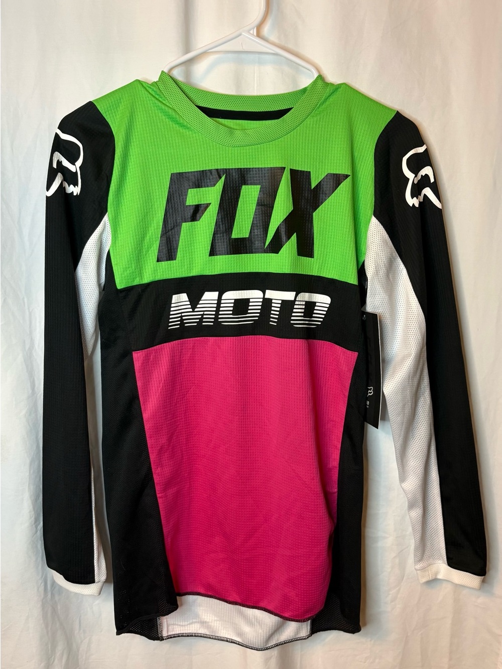 Fox Kids Long Sleeve Moto Jersey - Neon Green, Hot Pink & Black
